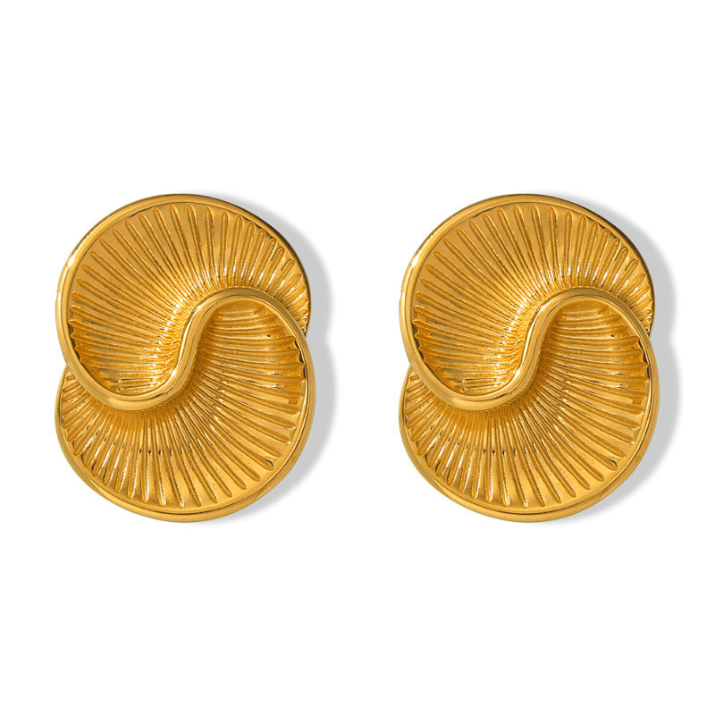 Personality Versatile Elegant Earrings Water Drop Shape Texture Spiral Design Titanium Steel Asymmetrical Stud Earrings 99