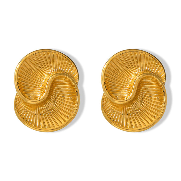 Personality Versatile Elegant Earrings Water Drop Shape Texture Spiral Design Titanium Steel Asymmetrical Stud Earrings 99