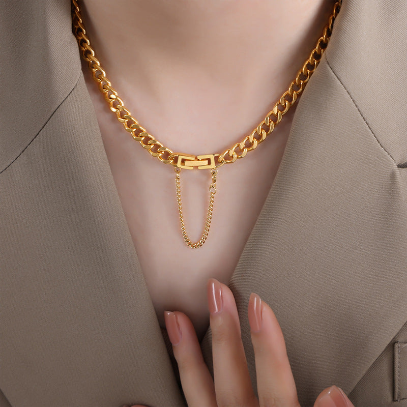 Cold wind personality geometric chain splicing design sense minimalist wind titanium steel gold-plated jewelry set