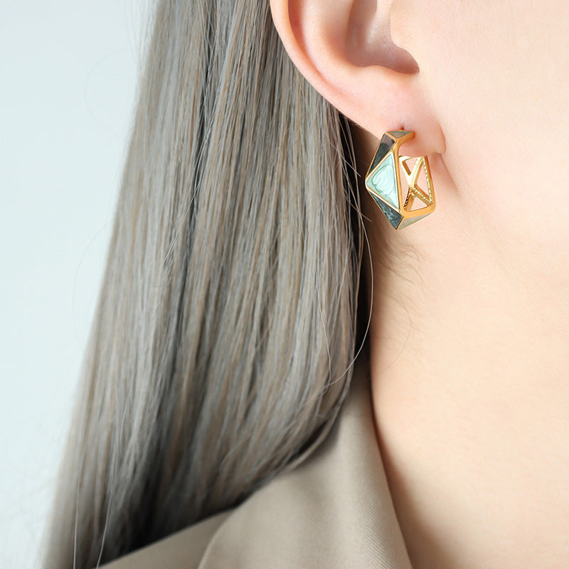 Temperament style enamel dripping oil geometric spring earrings women do not fade temperament celebrity personality earrings ear jewelry