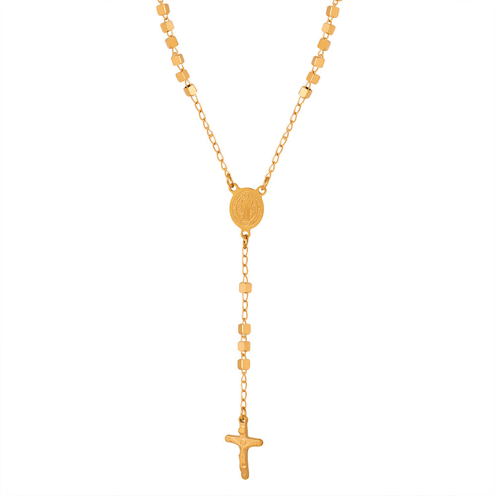 New fashionable versatile simple niche design titanium steel gold-plated cross pendant sweater chain necklace jewelry