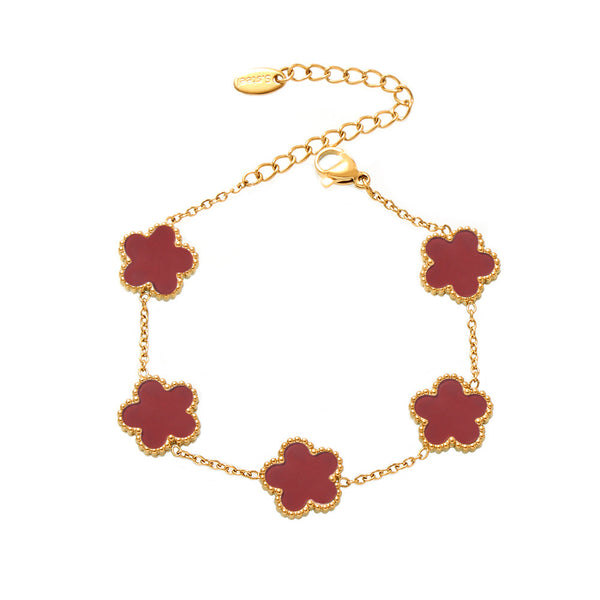 Multi-colored agate five-leaf flower stainless steel bracelet light luxury temperament girlfriend gift flower chain jewelry spot 99