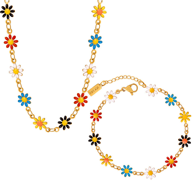 New niche personalized dopamine dripping oil small daisy chain design simple and versatile titanium steel gold-plated jewelry