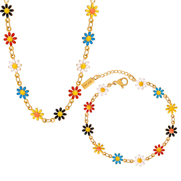 New niche personalized dopamine dripping oil small daisy chain design simple and versatile titanium steel gold-plated jewelry