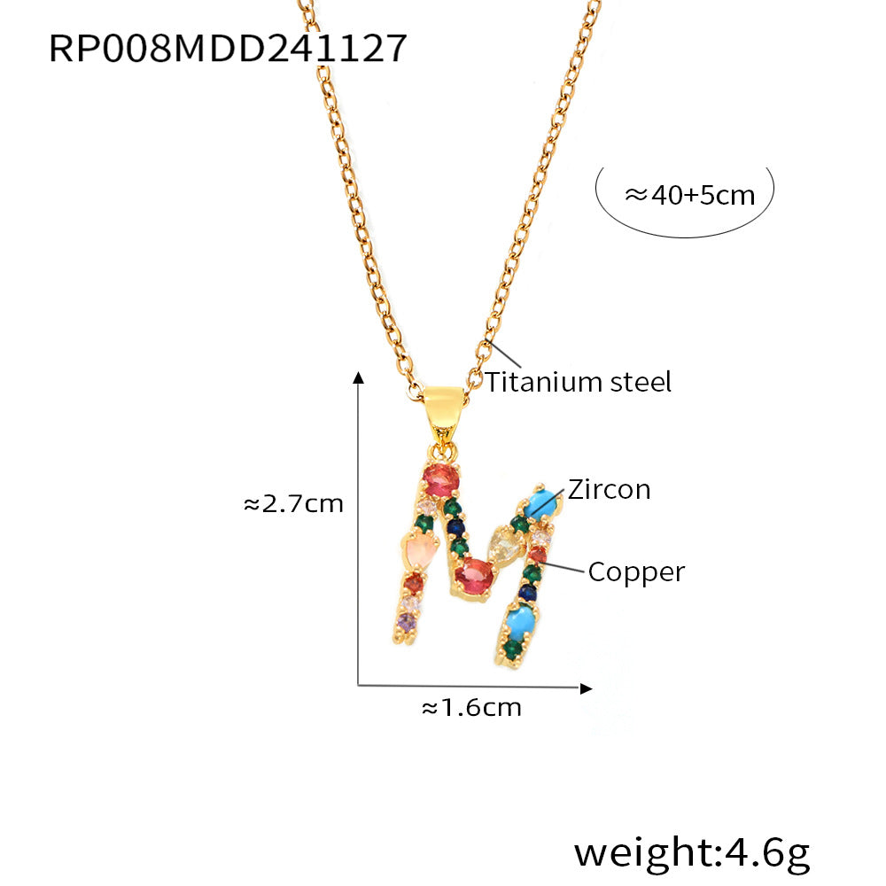 European and American cross-border copper micro-inlaid colored zircon 26 English letters personalized individual pendant niche hip-hop collarbone chain pp