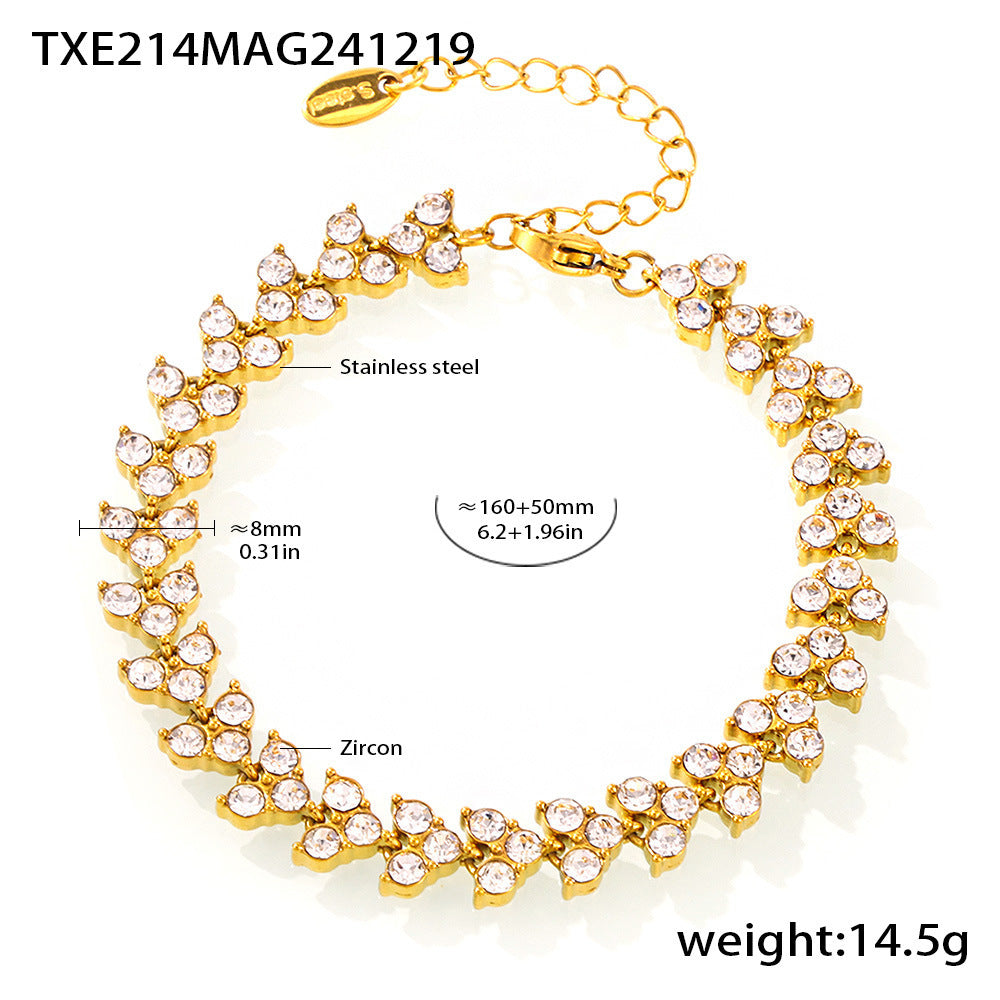Dopamine triangle splicing hand-inlaid round diamond super flash zircon bracelet women's noble luxury jewelry wholesale