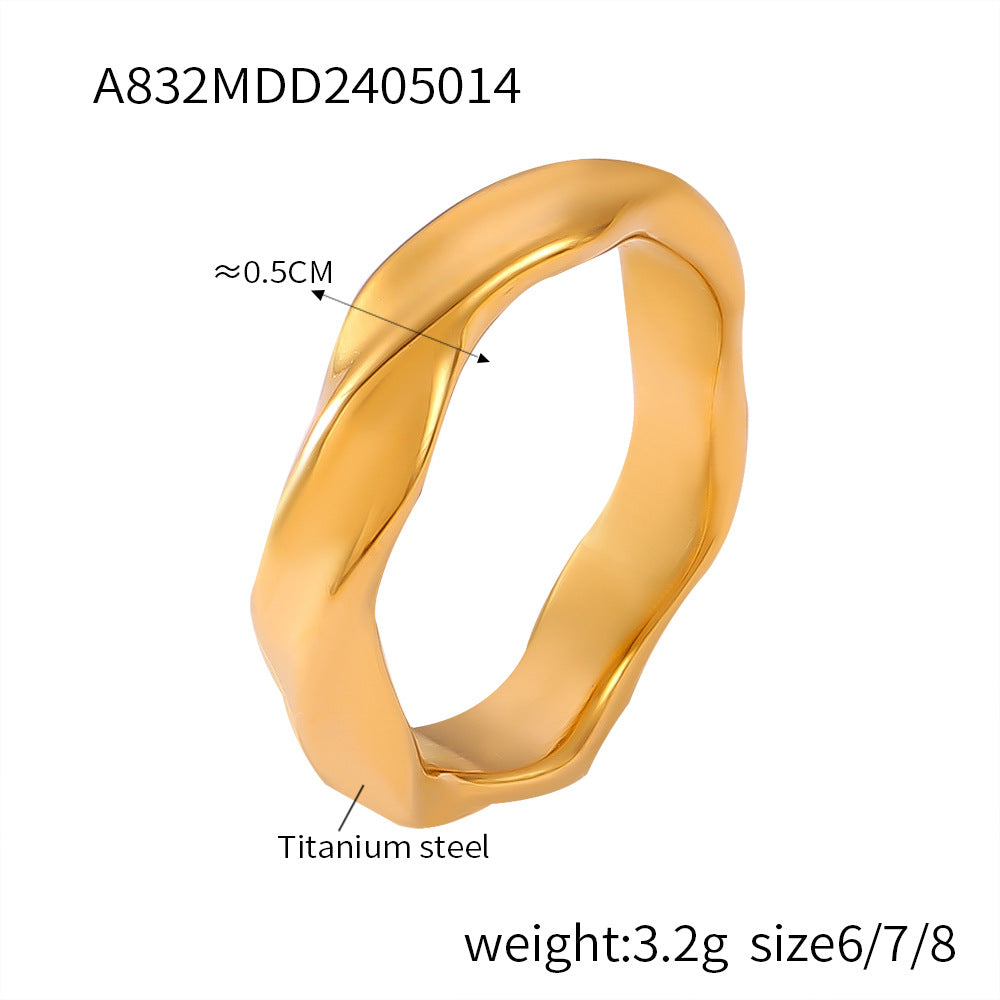 Fashion niche light luxury temperament zircon ring titanium steel gold-plated geometric texture design ring