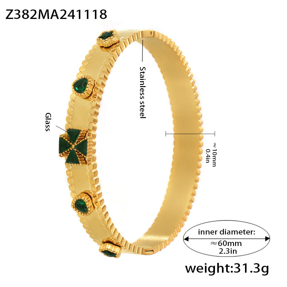 Stainless steel bracelet flower inlaid zircon Czech glass buckle gear bracelet combination hot spot