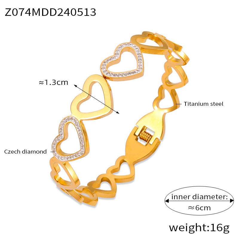Hot-selling simple and versatile light luxury jewelry geometric diamond-set design sense multi-layer hollow titanium steel gold-plated bracelet