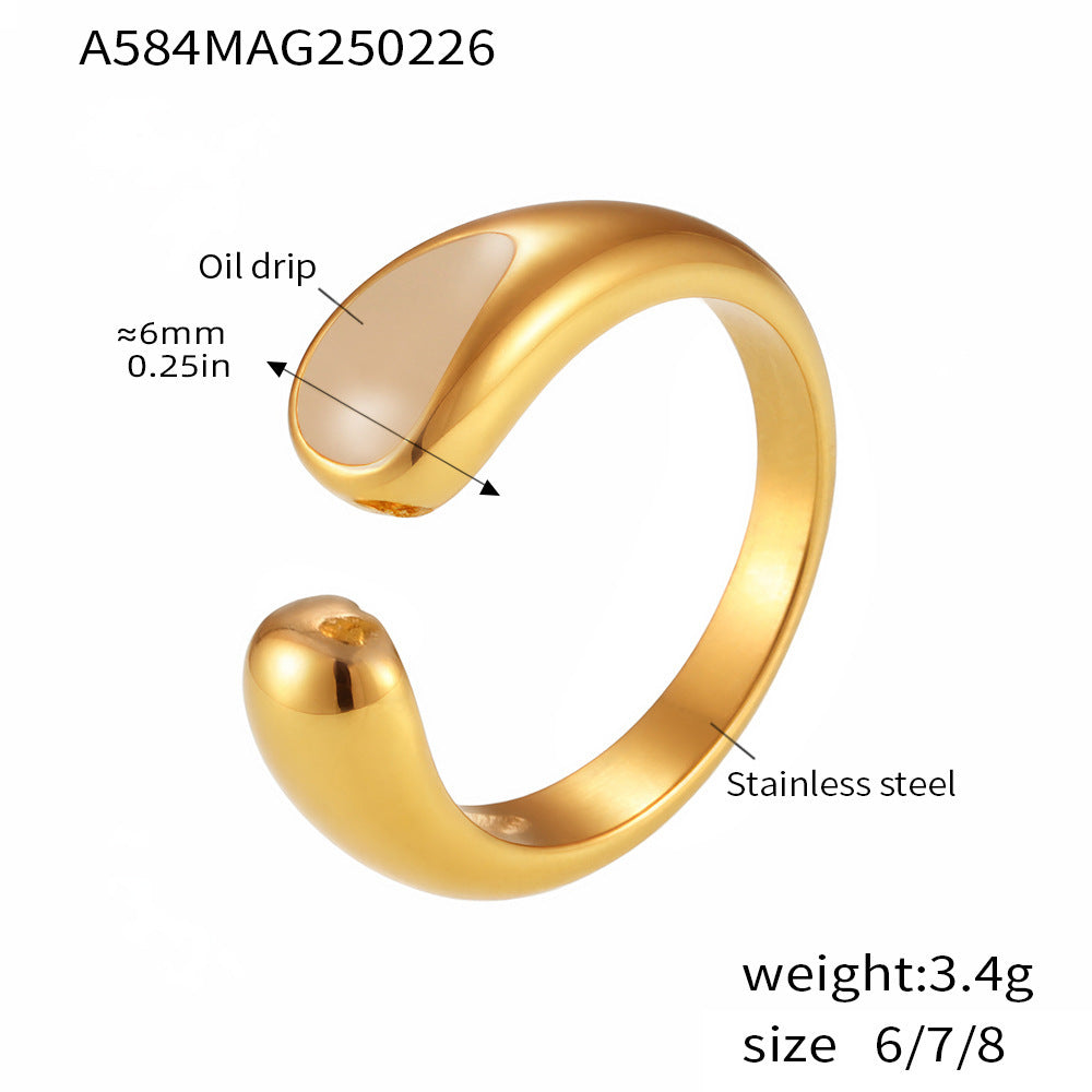 Water drop shaped weight glaze opening ring women's simple fashion design stainless steel ring index finger ring wholesale pp