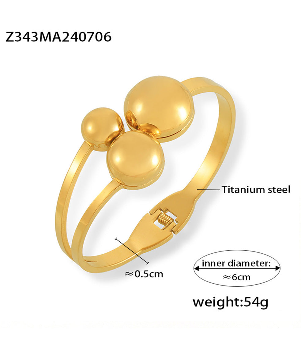 Minimalist style fashion commuter personality niche jewelry ball shape design sense multi-layer titanium steel gold-plated spring bracelet