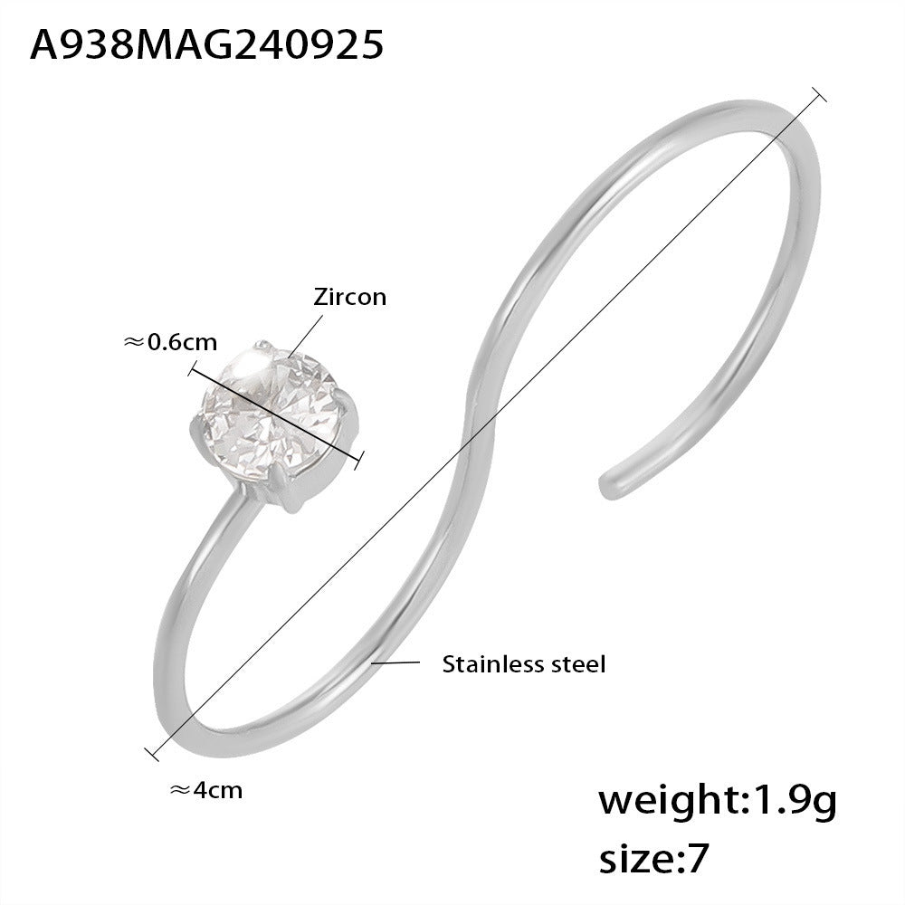 S-shaped double finger wrapped gold 3A zircon ring women's stainless steel PVD plated 18K gold simple light luxury ring