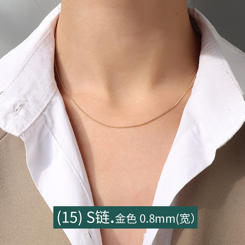 Cross chain Snake bone chain Twist chain Box chain Variety necklace Women's titanium steel plated 18K gold plain chain Clavicle chain jewelry 99