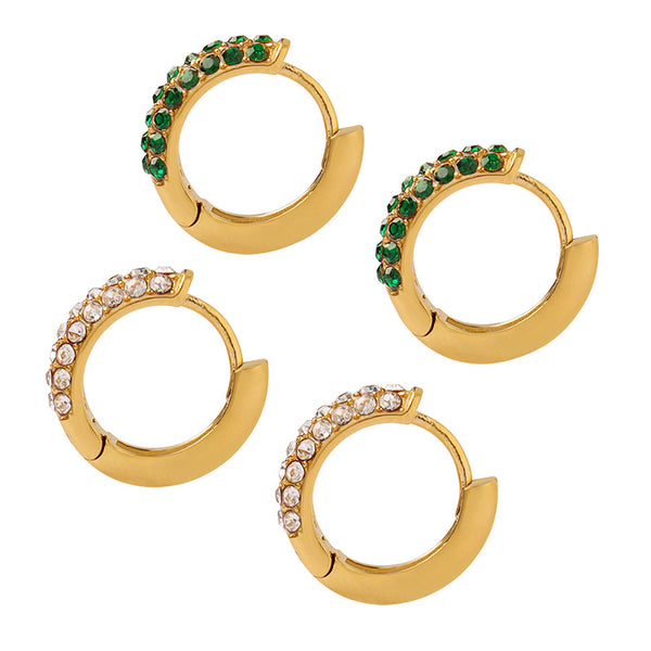 Zircon ear buckle round small stud earrings titanium steel plated 18K gold earrings personalized fashion ear hole temperament ear jewelry 99