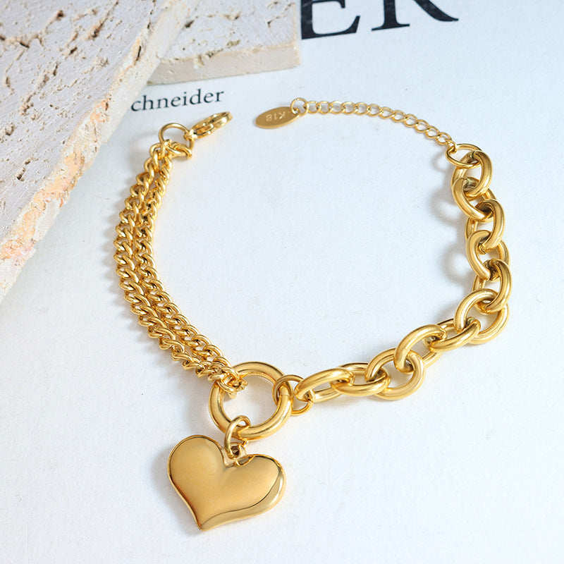 Style design hand jewelry, Cuban chain splicing chain love bracelet, titanium steel plated 18K gold non-fading 99