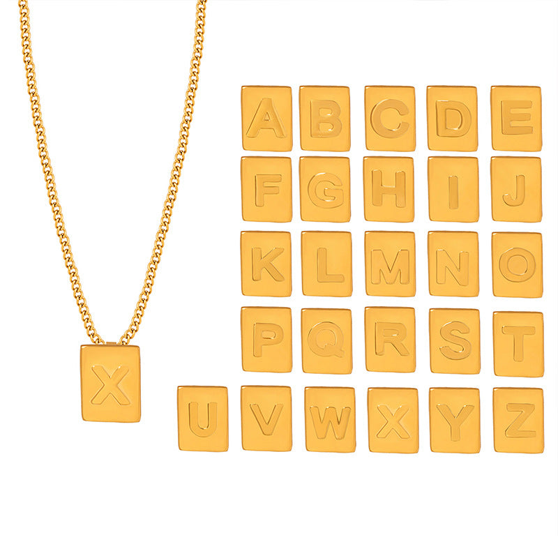 New personalized 26-letter chain square titanium steel gold-plated pendant jewelry women's spot wholesale
