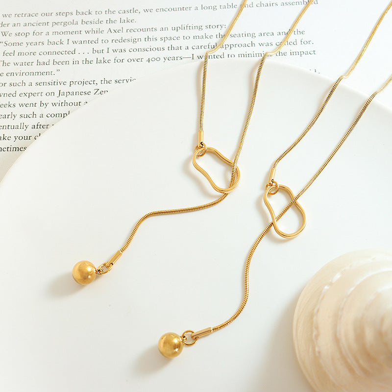 Hot Selling Geometric Ball Tassel Adjustable Winter Sweater Chain Titanium Steel Plated 18k Gold Personality Jewelry M046pp