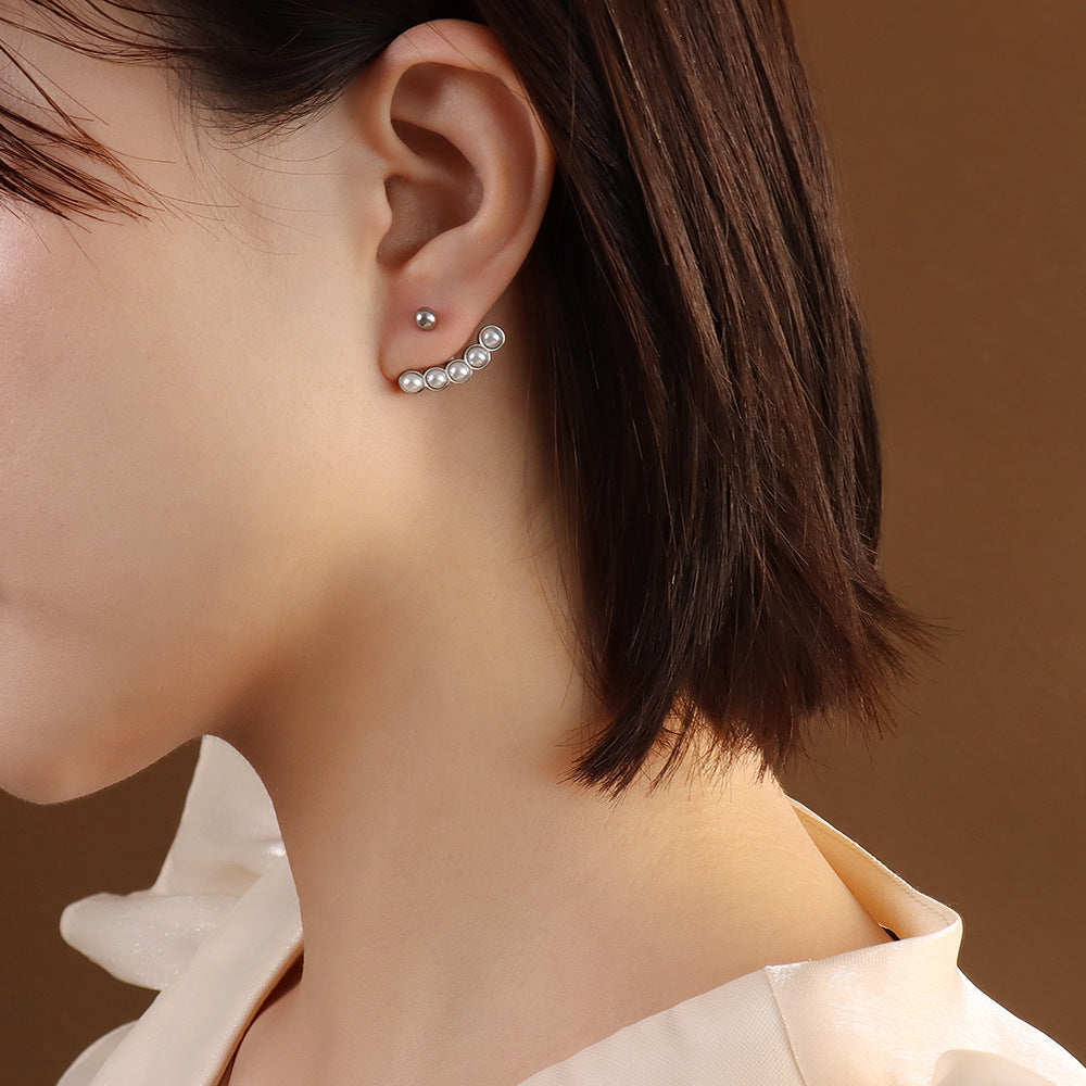 Marka style earrings Prince Wen same temperament imitation pearl earrings titanium steel 18K gold