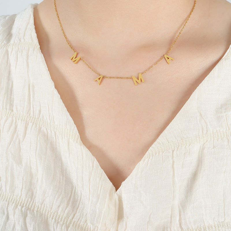 Versatile niche design MAMA Mother's Day gift jewelry titanium steel gold-plated letter pendant collarbone necklace jewelry women's 99