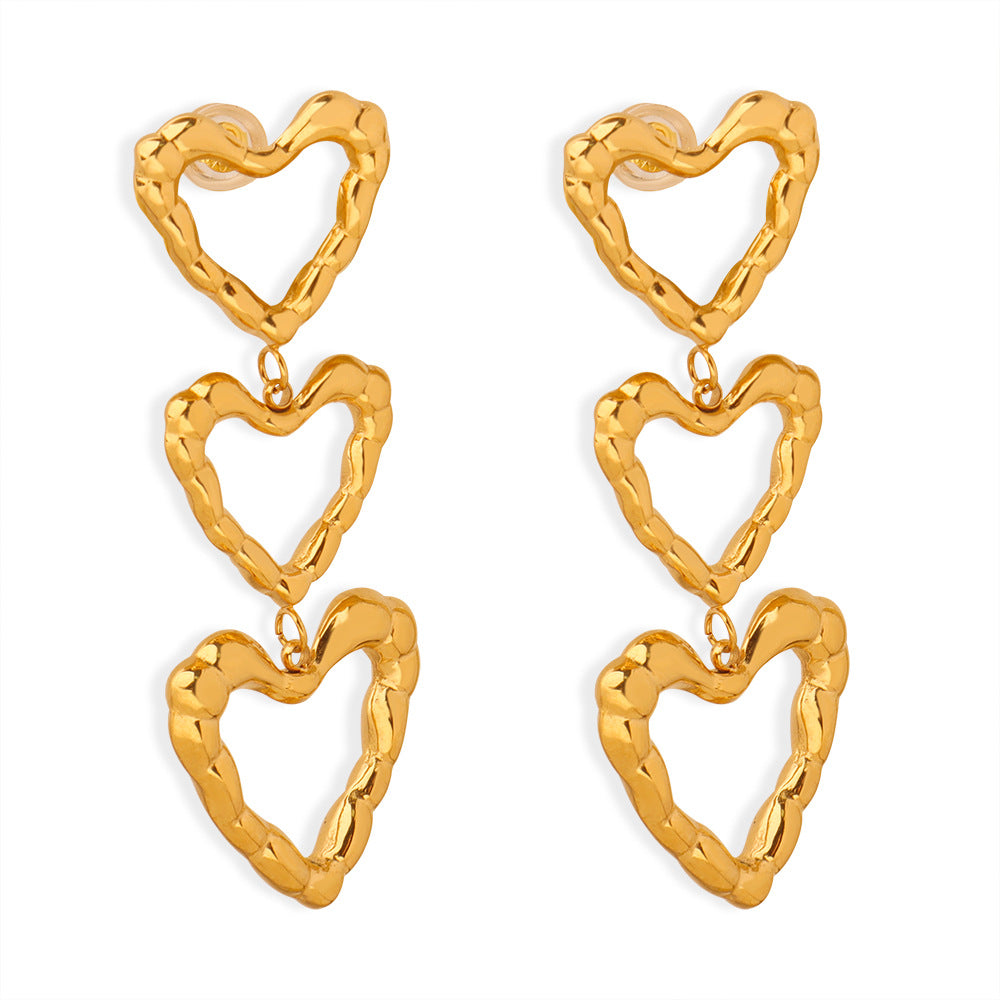 New stylish and simple personalized titanium steel gold-plated irregular heart-shaped long earrings jewelry wholesale earrings women