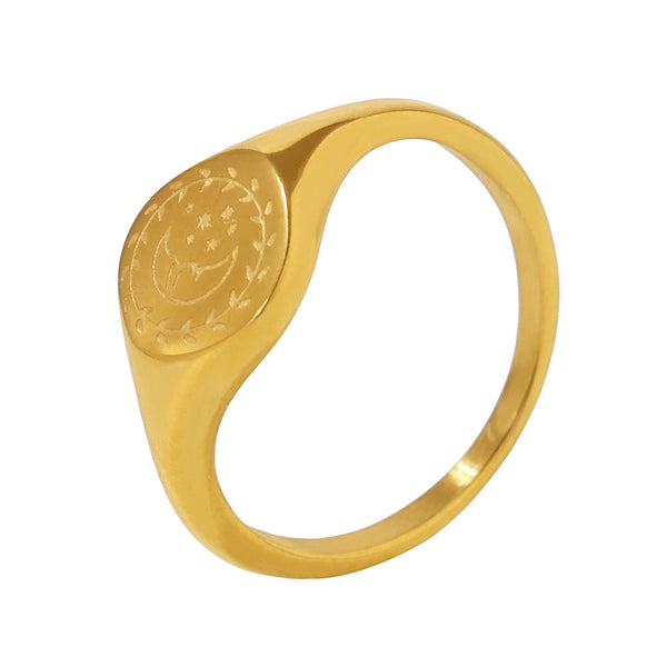 Niche star moon meeting light simple ring women's stainless steel PVD plated 18k real gold jewelry pp