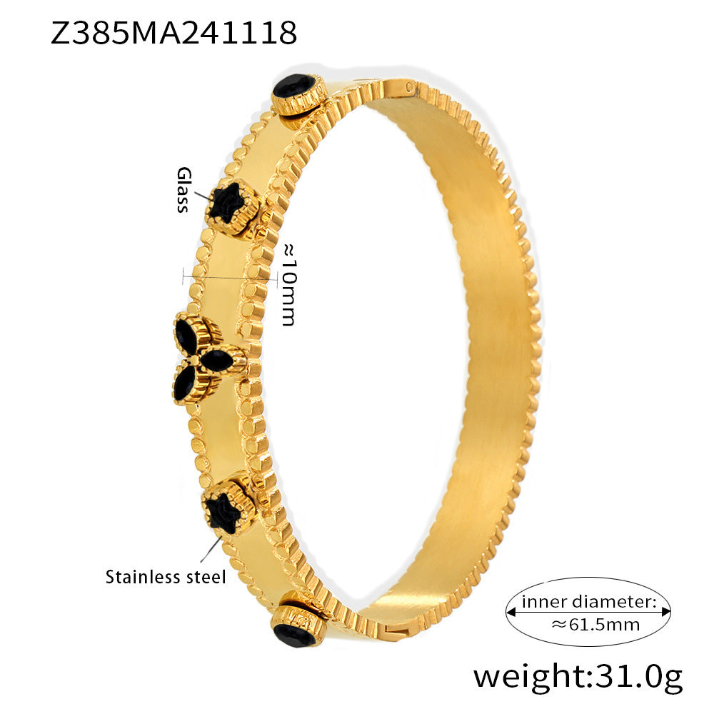 Stainless steel bracelet flower inlaid zircon Czech glass buckle gear bracelet combination hot spot
