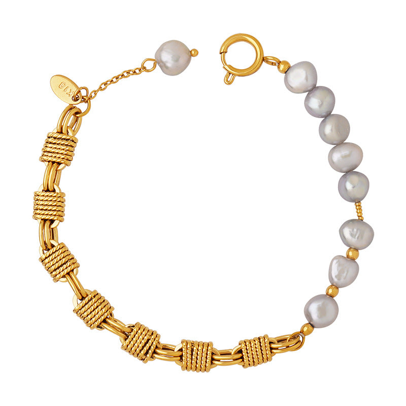 Hip-hop non-fading copper chain with gray freshwater pearl bracelet creative hand jewelry women's 99