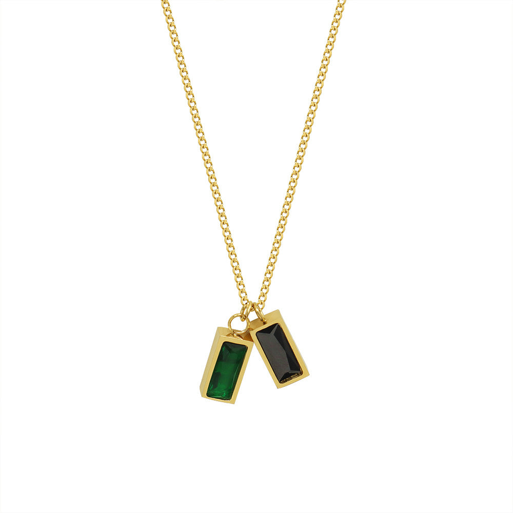 Marka niche design titanium steel plated 18k gold emerald zircon pendant necklace jewelry women