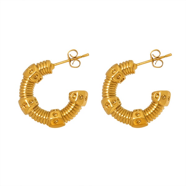 Autumn and winter cross-border punk style design screw C-shaped stud earrings brass personalized high-end jewelry pp
