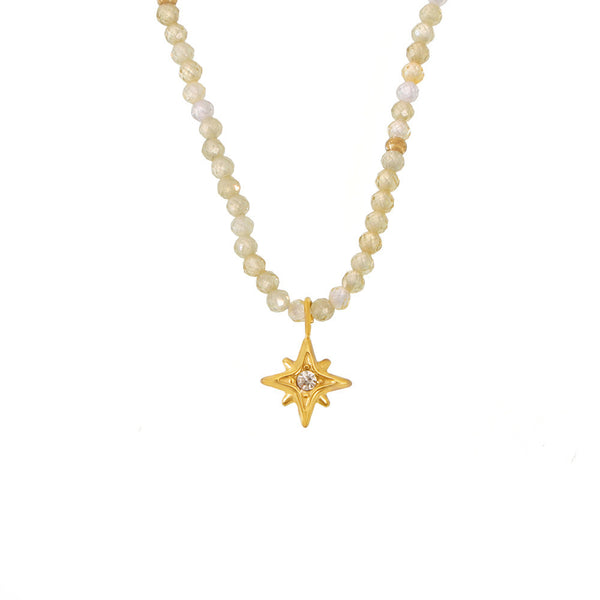 Stainless steel octagram shining zircon pendant natural stone collarbone necklace elegant temperament jewelry wholesale 99