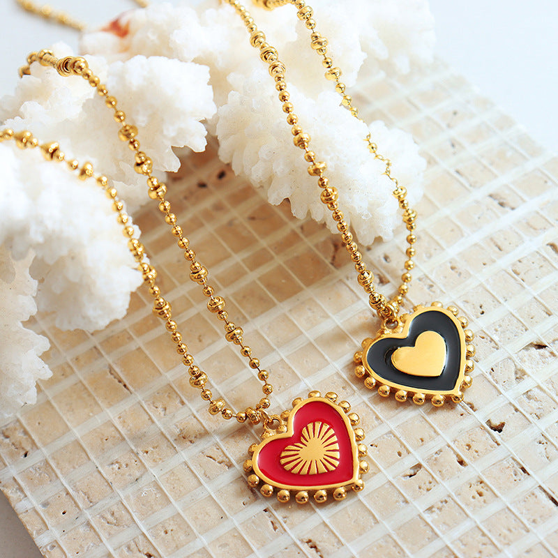 Accessories, double-sided red and black peach heart oil drop pendant necklace, simple light luxury love creative fashion