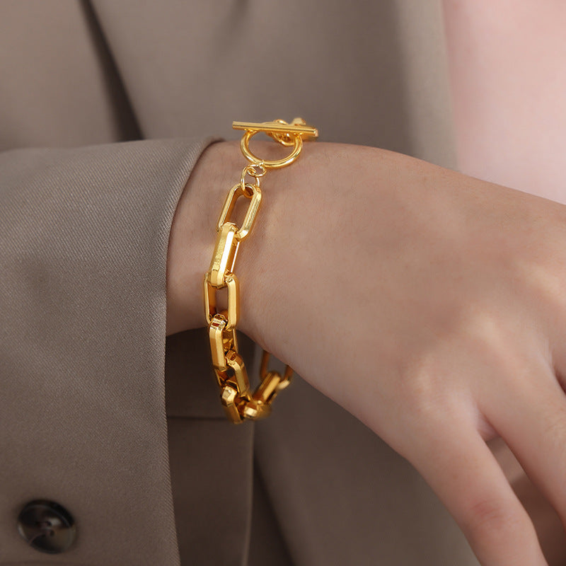 Cold wind personality geometric chain splicing design sense minimalist wind titanium steel gold-plated jewelry set