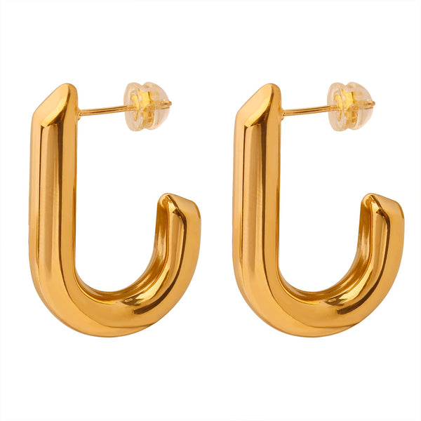 New niche design simple personality titanium steel gold-plated J-shaped design earrings European and American style jewelry wholesale