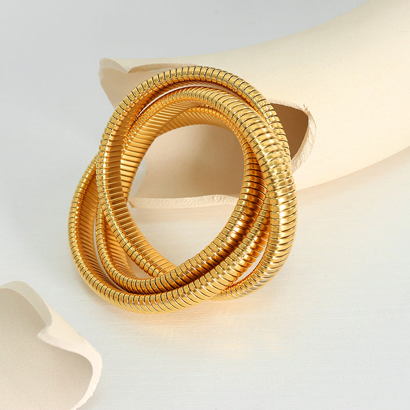 Hot-selling light luxury fashion gold-plated three-layer bracelet titanium steel serpentine winding elastic bracelet jewelry women 99