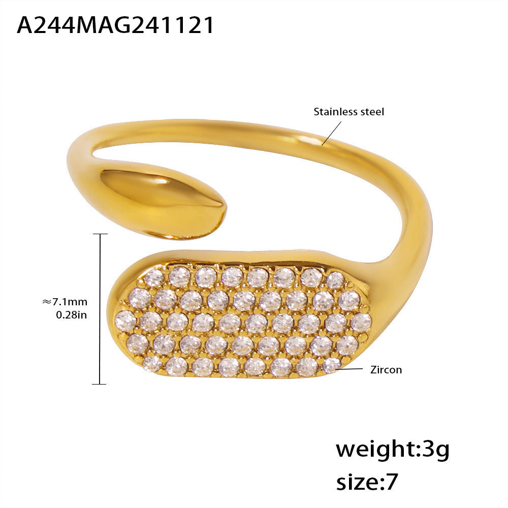 Stainless steel full diamond inlaid zircon open casting ring niche design high texture version accessories pp