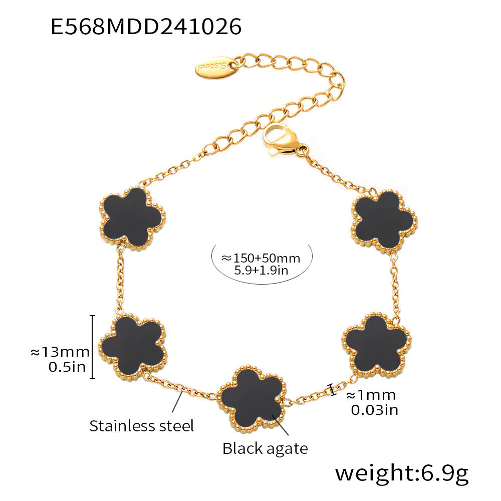 Multi-colored agate five-leaf flower stainless steel bracelet light luxury temperament girlfriend gift flower chain jewelry spot 99