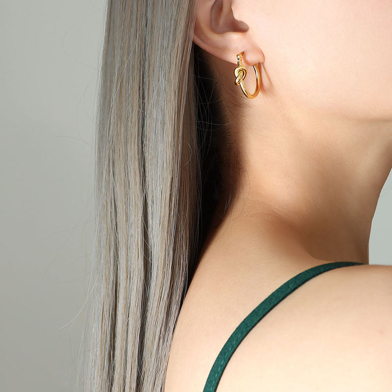 Sexy stud earrings slim loop earrings titanium steel plated 18k gold earrings knotted circle earrings women