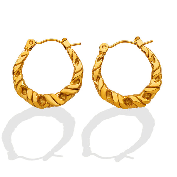 Trendy minimalist geometric titanium steel gold-plated ear buckles, exquisite temperament twist earrings accessories pp