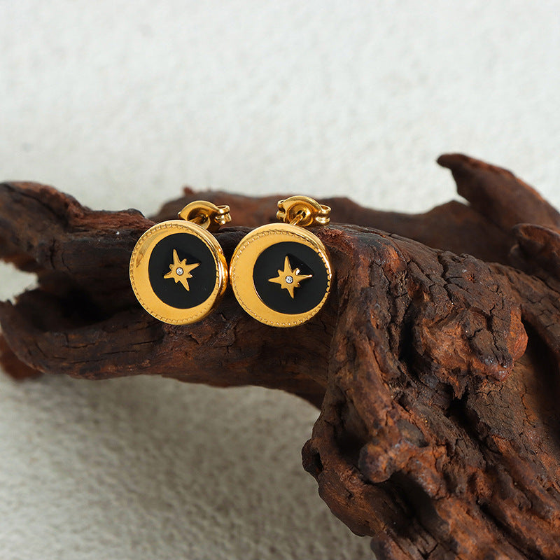 Hexagram earrings lucky compass dripping oil zircon niche design temperament titanium steel stud earrings jewelry women
