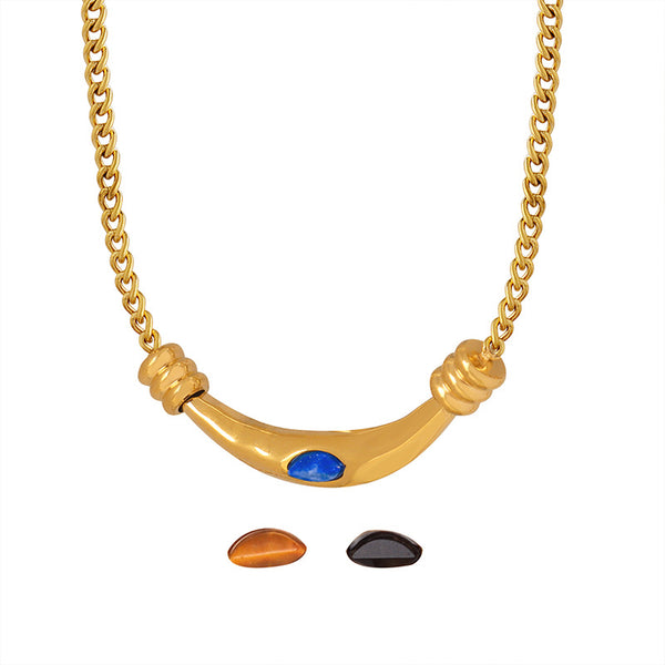 Desert journey literary sense set with three kinds of gemstones retro pendant personalized necklace gold-plated jewelry 99