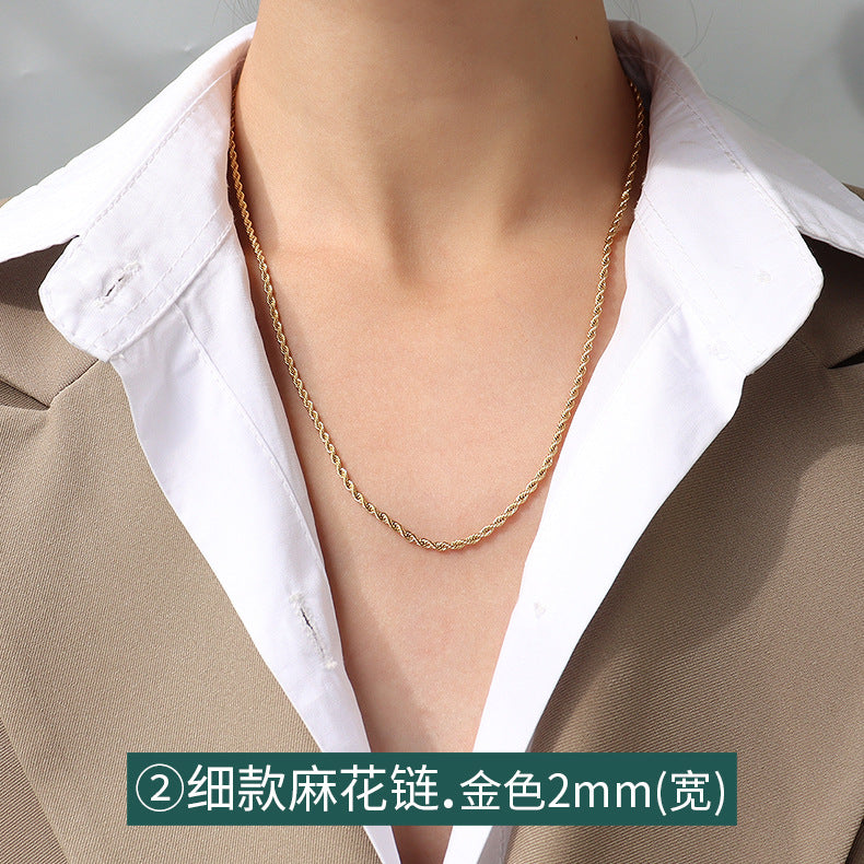 Cross chain Snake bone chain Twist chain Box chain Variety necklace Women's titanium steel plated 18K gold plain chain Clavicle chain jewelry 99