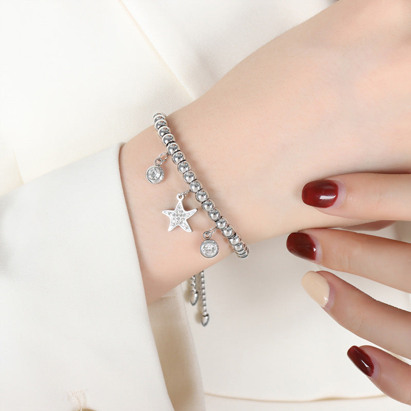 Premium sense light luxury personalized diamond-encrusted bracelet titanium steel plated 18K gold versatile simple and non-fading women's jewelry 99