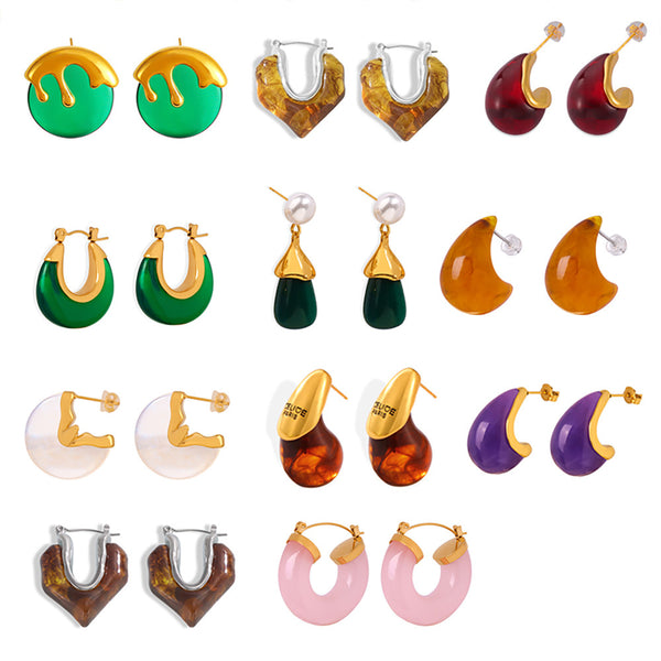 Dopamine candy color light luxury resin colorful earrings titanium steel niche exquisite temperament earrings jewelry spot