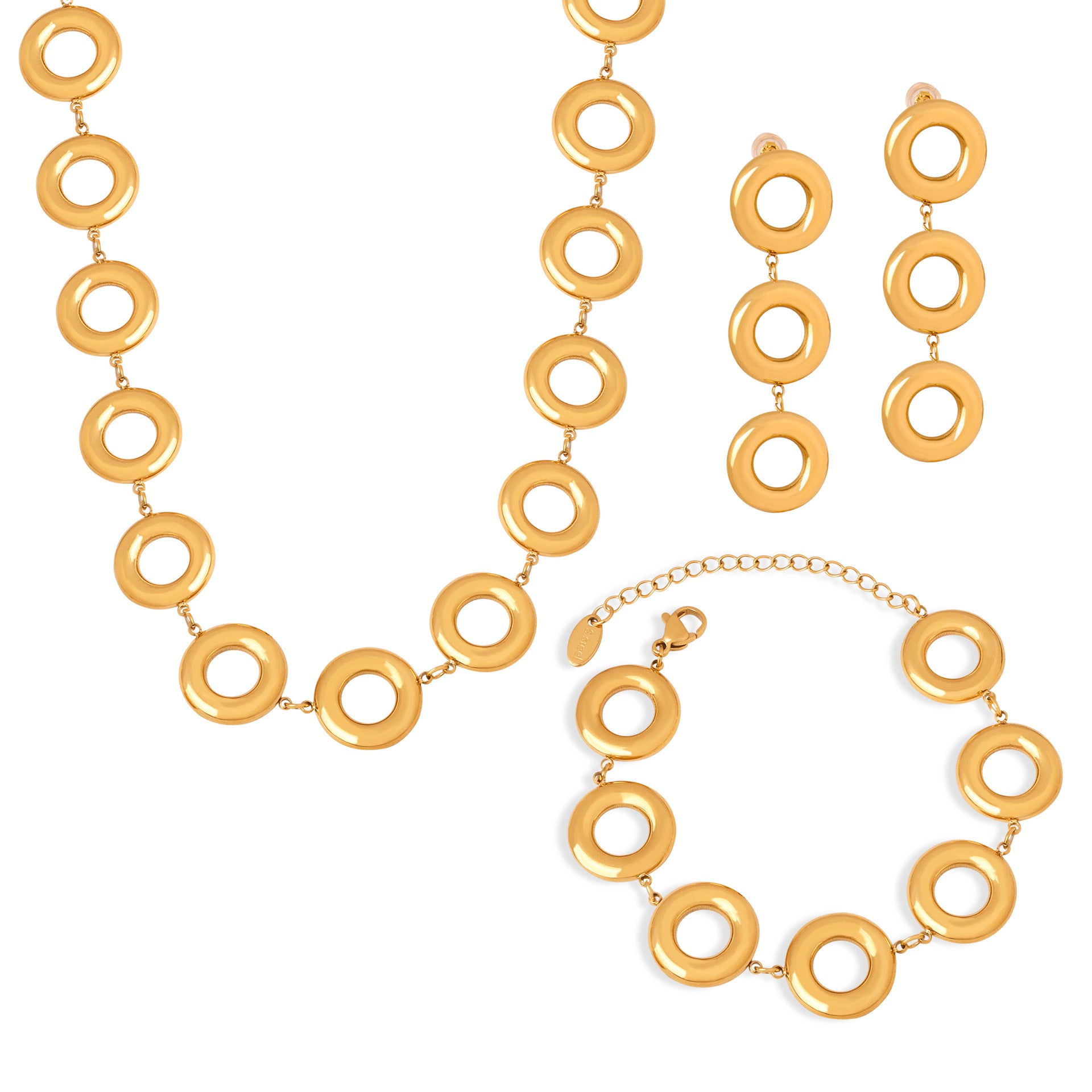 New niche design simple and fashionable personalized titanium steel gold-plated geometric round bracelet long earrings jewelry