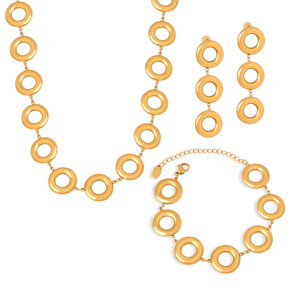 New niche design simple and fashionable personalized titanium steel gold-plated geometric round bracelet long earrings jewelry