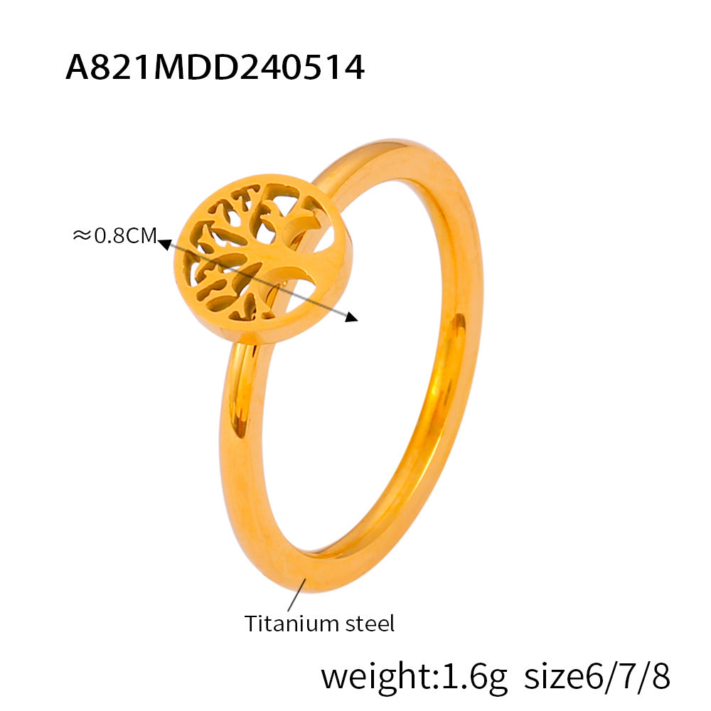Jewelry, Tree of Life smooth titanium steel plated 18K real gold ring, love belt diamond tail ring, spot wholesale pp
