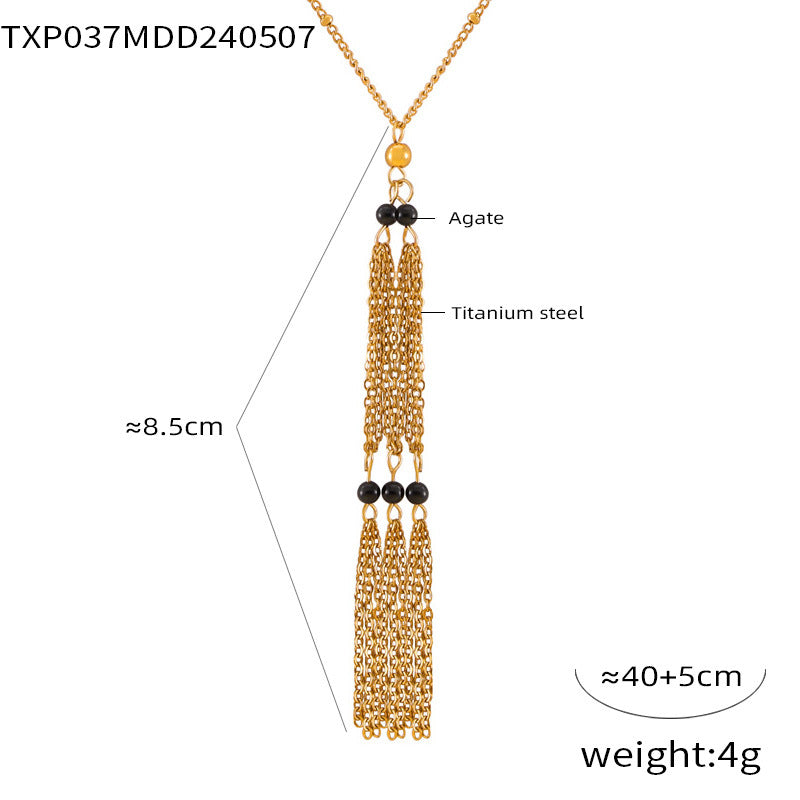 Retro niche personalized jewelry geometric multi-layer chain splicing agate stone beaded design titanium steel jewelry set 99