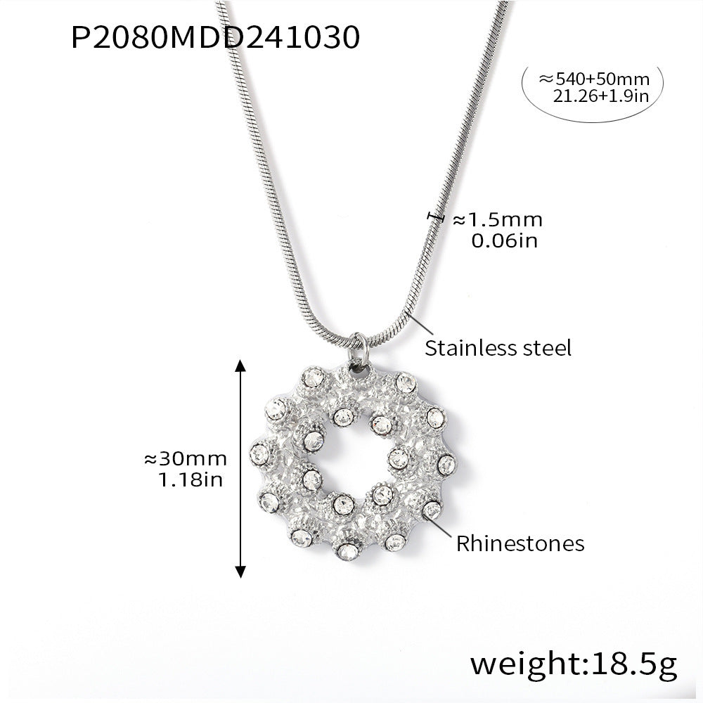 Donut Rhinestone Earrings Earrings Pendant Double Necklace Stainless Steel Jewelry Set Spot