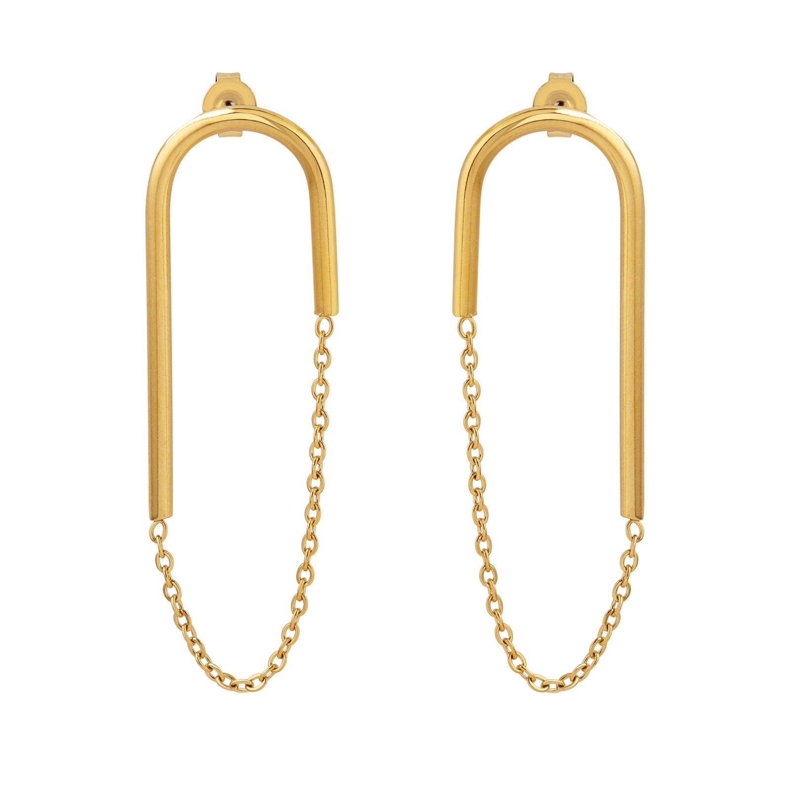 Chain U-shaped stud earrings women's titanium steel plated 18k gold earrings niche design fashion earrings F399pp