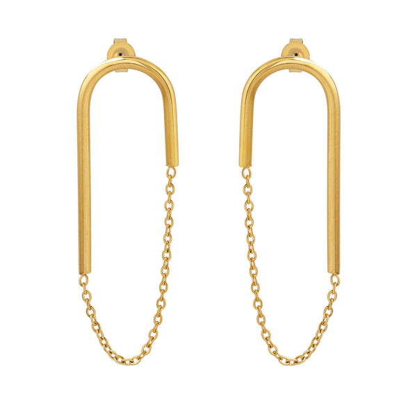 Chain U-shaped stud earrings women's titanium steel plated 18k gold earrings niche design fashion earrings F399pp